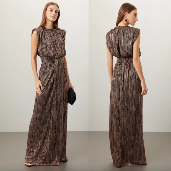 Sabina Musayev Dresses & Skirts - Sabina Musayev Sivian Maxi Dress in Metallic Brown Formal Gown Short Sleeve XL